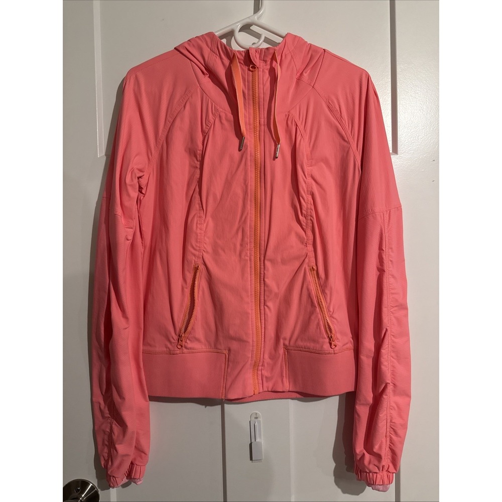 Lululemon Jacket Womens Size 8 Hoodie Neon Orange Full Zip Running Jogging